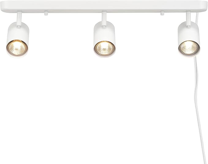 Globe Electric 60024 3-Light Plug-in Track Lighting, Adjustable Heads, Matte White Finish, 22-inch, 15-Foot Cord with in-Line Switch, Compatible with GU10 Base Bulbs (Sold Separately)