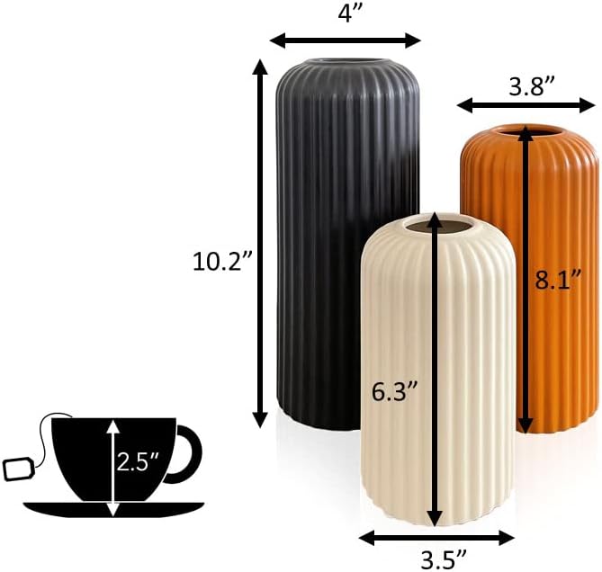 Rumi Decor Modern Ceramic Vases for Living Room, Coffee Table, Home, Fireplace, Shelf Accents, Dining Table - Black