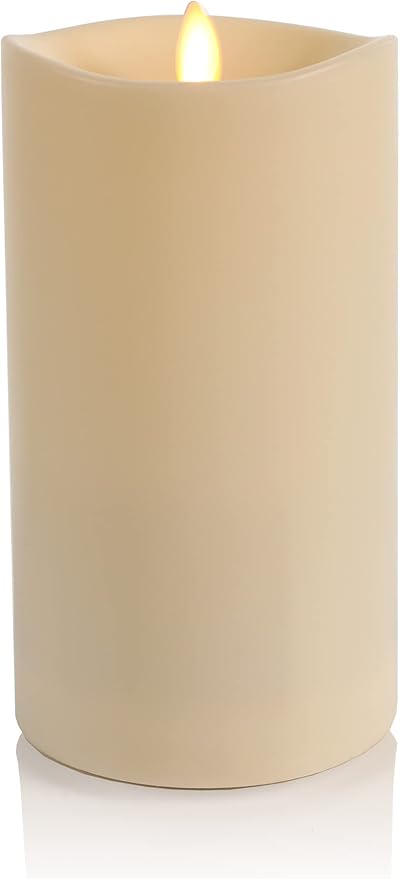 Luminara Outdoor Flameless LED Ivory Candle Melted Edge 3.75" x 7" Real Moving Flame Battery Operated Timer Plastic Weather-Resistant