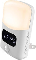 LUXON LED Motion Sensor Night Light with Digital Alarm Clock,Bathroom Clock Plug Into Wall 4000K Warm White,Dusk to Dawn Sensor for Bedroom,Hallway,Bathroom,Kitchen,Stair Indoor (12Hour Format)