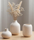 White Ceramic Vases for Decor, 3 Set Small Modern Minimalist Ribbed Vases Decorative for Table Shelf Decor Bookshelf Decoration Vase