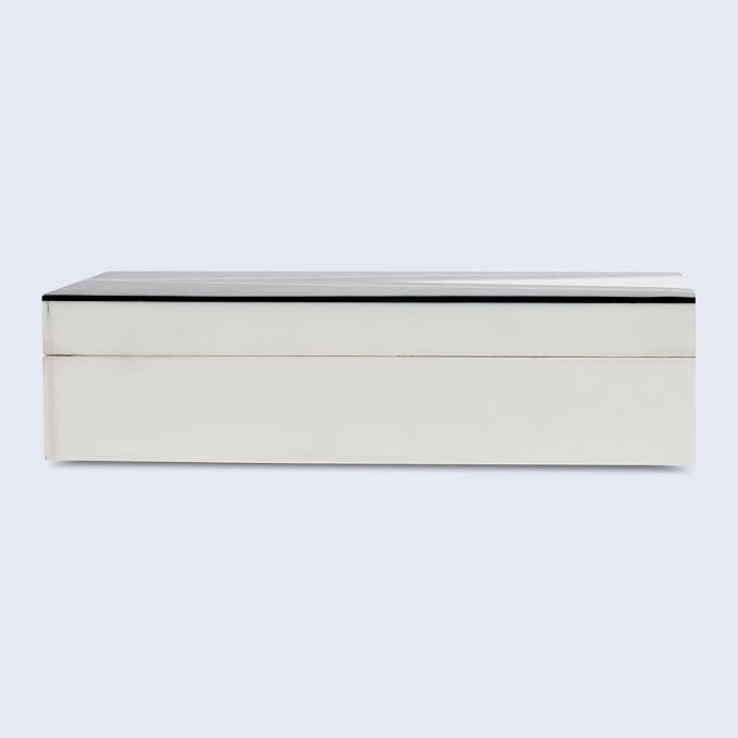 Handicrafts Home Black and White Decorative Storage Box with Lid– Slim Rectangular Storage Box, Handmade Resin Inlay Wooden, Remote Holder, Desk Organizer, Decorative Keepsake & Jewelry Box- 6x8x1.5