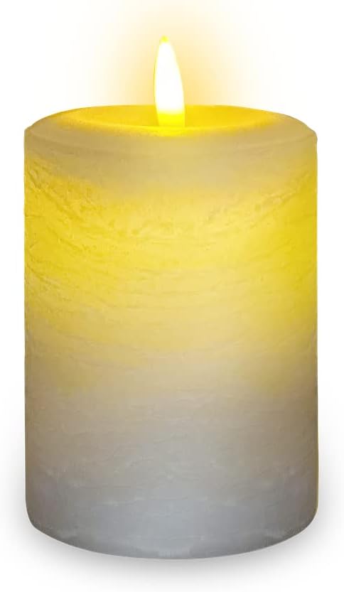 LumiPur Signature Natural Glow Flickering Flameless LED Wax Pillar Candle (3.5" x 5", Gray Fog)