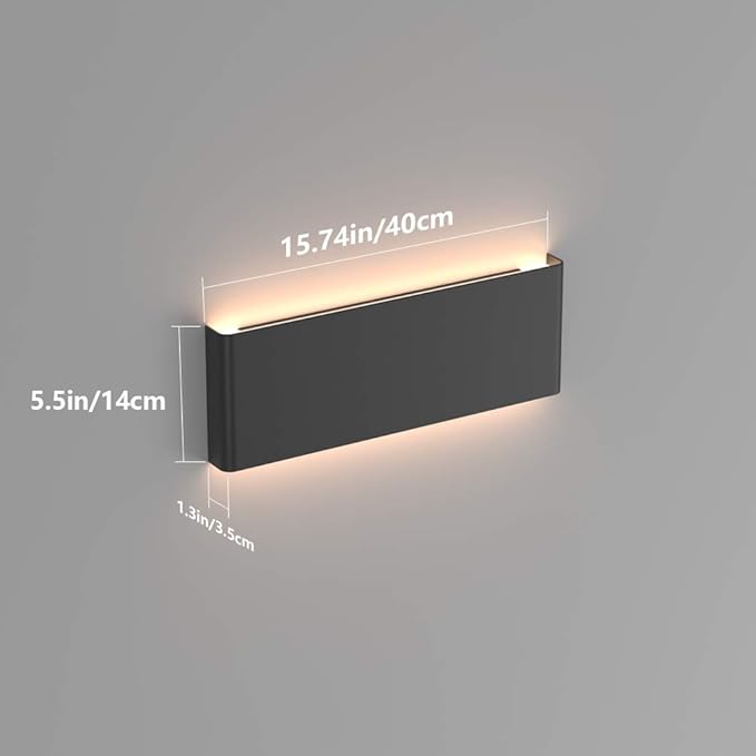 Ralbay 15.7in LED Modern Matte Black Wall Sconce 2-Pack Aluminum Indoor LED Up and Down Modern Bathroom Wall Lighting Fixtures 14W Warm White Light 3000K