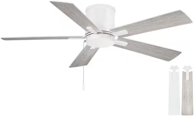 LYTIO Grantway 48 in. Indoor/Covered Outdoor Matte White Low Profile Ceiling Fan Without Light with Pull Chain Included