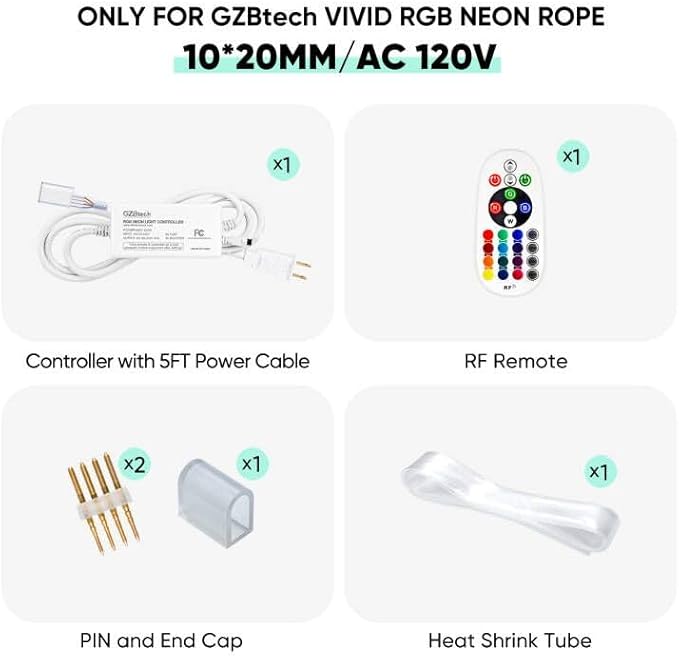 GZBtech RGB Neon Controller Kit with Remote & Power Supply, Only Vivid RGB Neon Rope Lights