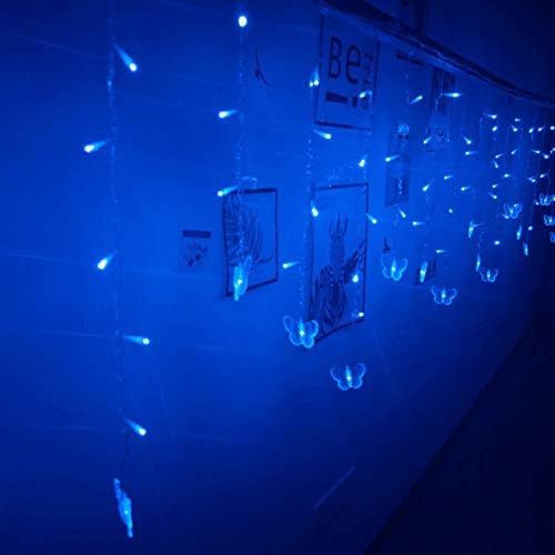 Butterfly Curtain Fairy Lights USB Plug in,8 Modes 120 LED 19.7FT Firefly Twinkle Timer String Lights with Remote, Waterproof Copper Wire for Bedroom Patio Christmas Wedding Party Dorm (Blue)