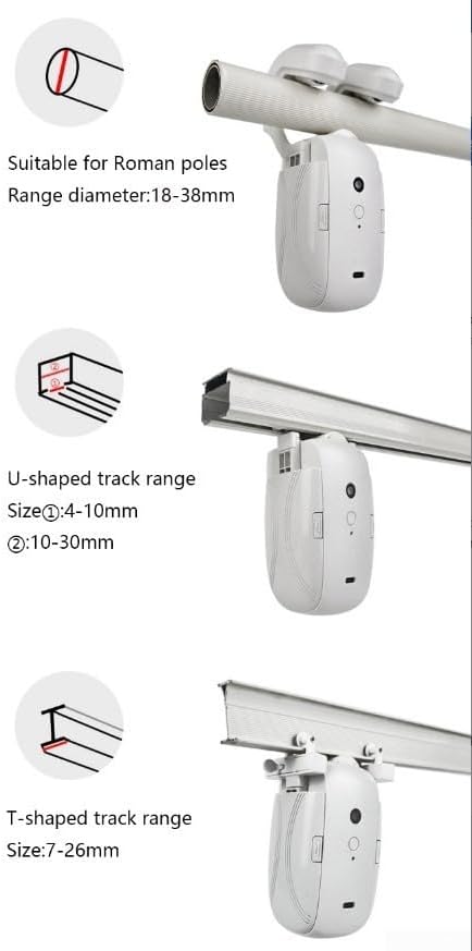 Automatic Drapery Motor Smart Curtain Opener Remote Control Track System Roman Rod Compatible U Shaped Rail Adapter I Shaped Rail Fitter Battery Powered Blinds Cordless Window Open(1PC Roman pole)