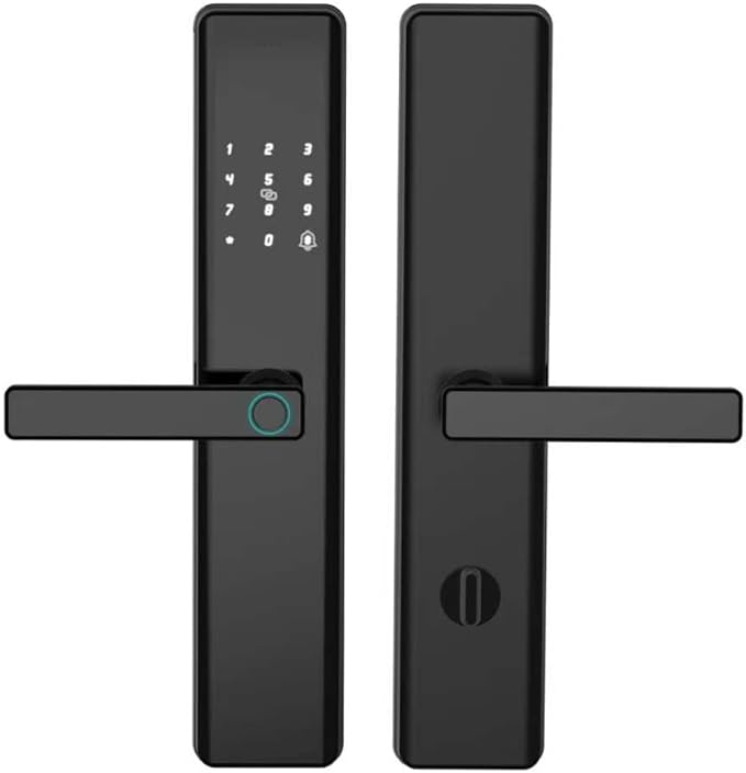 Smart Door Lock with Handle – Keyless Entry Deadbolt with Fingerprint, Touchscreen Keypad, Tuya App Control, Passcode & Key, Doorbell, Auto Lock Electronic Front Door Lock for Home Security, Black