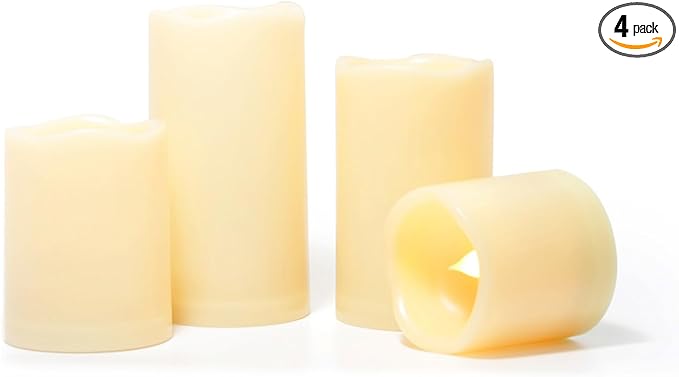 CANDLE CHOICE Outdoor Battery Operated Flameless Candles with Remote & Timer Waterproof Plastic Realistic Flickering Fake Electric LED Pillars for Lantern Garden Wedding Christmas Decorations 4 Pack