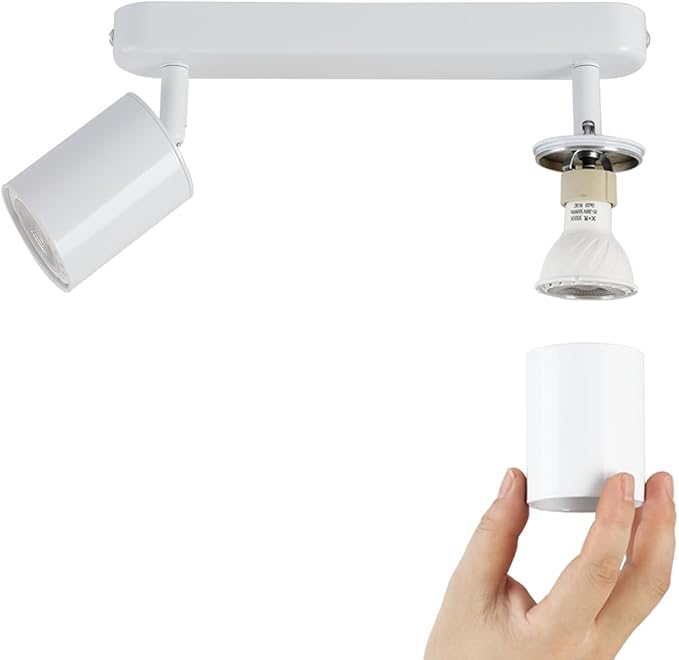2 Way Track Lighting Kit Flexibly Rotatable Track Light Ceiling Kitchen LED Ceiling spot Light for Bedroom, Picture Wall, Hallway, Office, Bar, GU10 Socket (White-2)