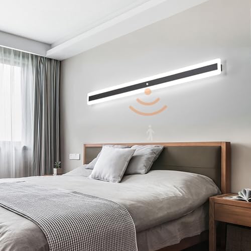 Modern LED Indoor Wall Light with Motion Sensor, Adjustable 3000K/4500K/6000K, Rectangle Aluminum Sconces for Cabinet, Wardrobe, Office, Bedroom, Corridor Lighting