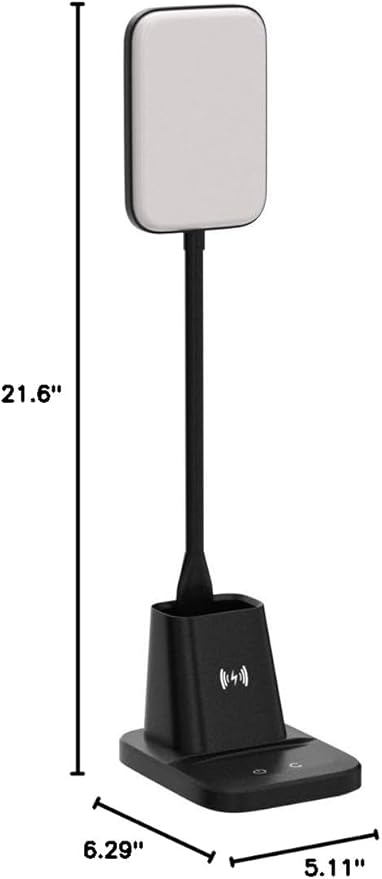 Sailstar Desk Lamp, LED Desk Lamps for Home Office, Wireless Charger Small Desk Lamp with Pen Holder, 3 Color Modes, Dimmable, CRI 85, 800LM, Study Lamps for College Dorm Room, Adapter Included, Black