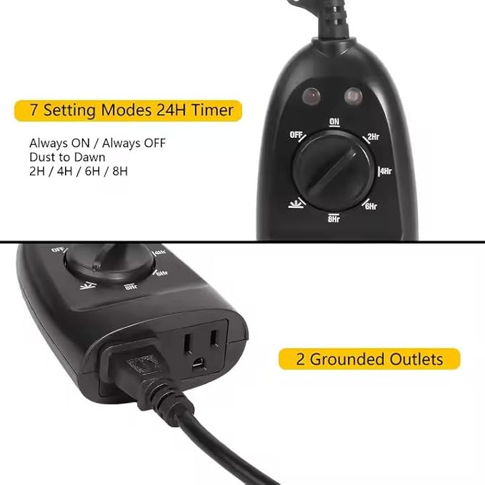 Sper Scientific Dual Outlet Weatherproof Plug-in Timer with Dusk to Dawn Setting 810061 – Outdoor Light Timer with Photocell Sensor, 7 Modes, 2 Grounded Outlets - for Yard, Patio, Holiday Lights
