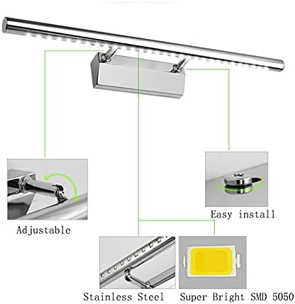 Enjoy Home R.S. LED Mirror Light Bathroom Stainless Steel IP44 Waterproof Bathroom Cabinet Light Vanity Light, Mirror Wall Lighting Warm White Make-Up Light,7w/55cm