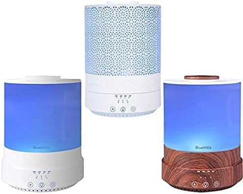 BlueHills Premium 2500 ML Set of 3 Extra Large Essential Oils Diffusers for Big Rooms High Mist Output XL Huge Capacity Adjustable Cool Mist Great Gift – Value Pack of 3 White Dark Wood and Design