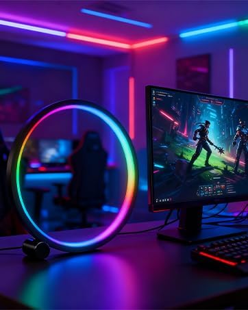 LED Intelligent Color Changing Desk Lamp CreativeCircular Desktop RGB Night Light DIY Mode Supports WiFi&BLE,Usedfor Lighting Decoration or Holiday Decoration (10W 5V 10 Inch Black)