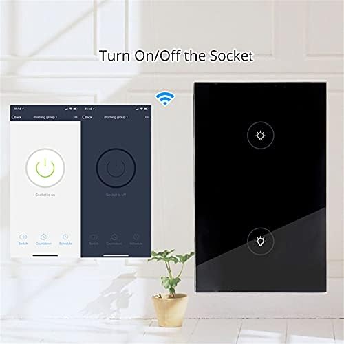 WiFi Smart Wall Touch Light Switch Glass Panel Wireless Remote Control by Mobile APP Anywhere Compatible with Alexa,Timing Function No Hub Required (Wall Switch 2 Gang)