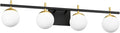 Ralbay Mid Century Modern Vanity Light Fixture 4-Light Milky Glass Modern Bathroom Vanity Lights Over Mirror, Black/Golden Modern Vanity Light for Bathroom Black and Gold 4 Light(Exclude Bulb)