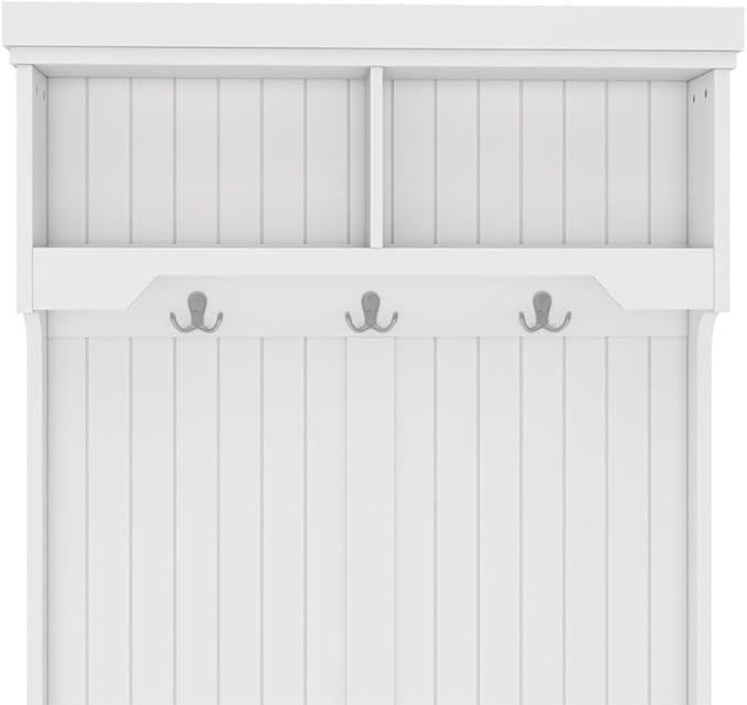 Hall Tree, Modern 4-in-1 Storage Hall Tree with Bench, Multi-Purpose Home Organizer with Coat Rack and Hooks, Entryway Coat Rack for Living Room, Hallway,White