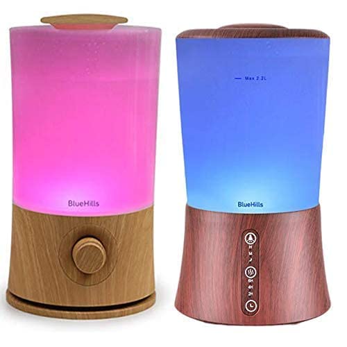 BlueHills Premium 2000 Ml Set of 2 Large Essential Oils Diffusers for Large Rooms Big Capacity Models Adjustable Cool Mist Great Gift – Value Pack of 2 Wood Grain and Dark Wood Grain