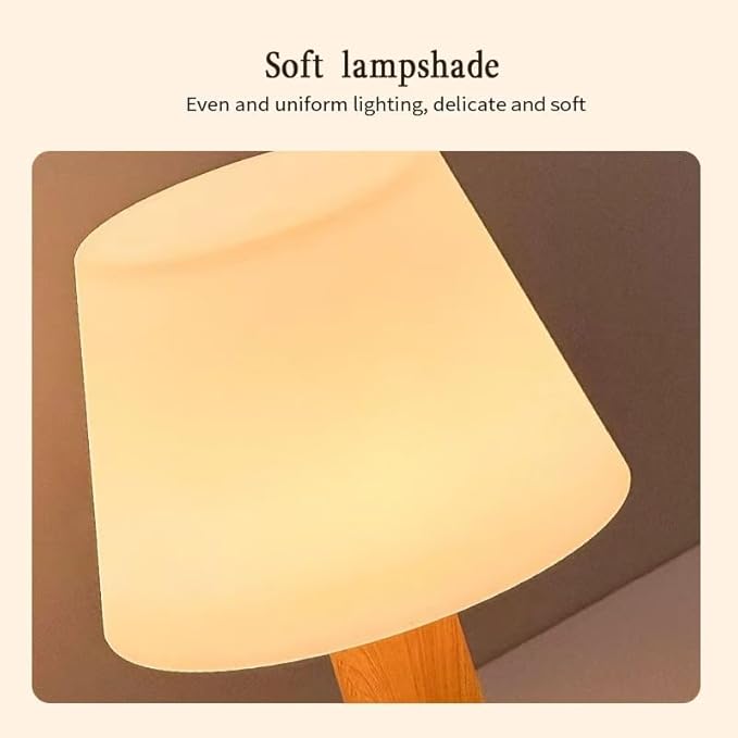 Operated Table Lamp 3000mAh Cordless Rechargeable, Touch Dimmable Desk Lamp, LED Night Light for Patio Camping Restaurant Home, H8.7in, Wood Grain