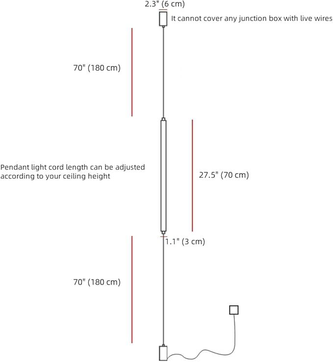 Modern Linear Pendant Floor to Ceiling Lamp Minimalist LED Pendant Lights Plug in 27.5" Long Strip Hanging Lamp for Bedroom Bedside TV Background