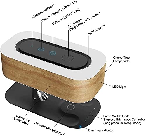 Bonsai Modern LED Bedside Smart Table Lamp with Built-in TWS Bluetooth Speaker and Qi Wireless Charger for Home and Office, Stepless Dimming with Sleep Mode (Tree of Light)