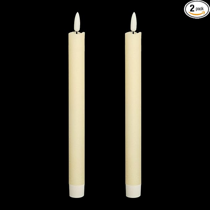 Wondise Ivory Flameless Taper Candles with 6HRS Timer, 2 Pack Battery Operated LED Flickering 3D Flame Real Wax Candles for Christmas Thanksgiving Fireplace Halloween Decorations