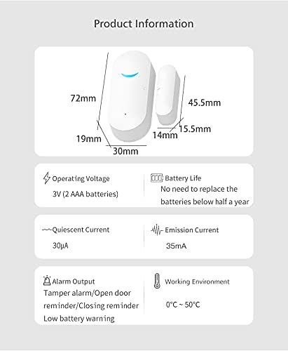 5 Pack WiFi Wireless Door Window Sensor,TUYA Smart Alarm with Free Notification APP Control Home Security Alarm System，Compatible with Alexa Google Assistant