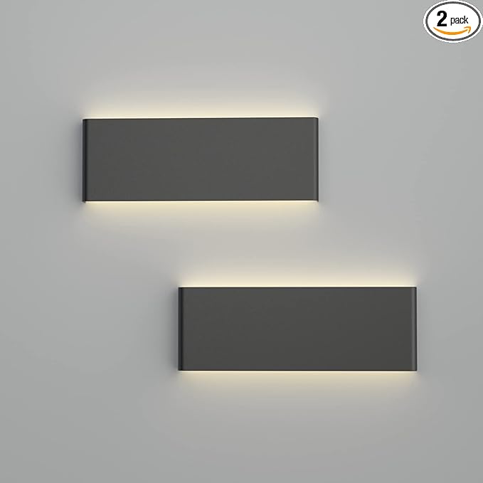 Ralbay 15.7in LED Modern Matte Black Wall Sconce 2-Pack Aluminum Indoor LED Up and Down Modern Bathroom Wall Lighting Fixtures 14W Warm White Light 3000K