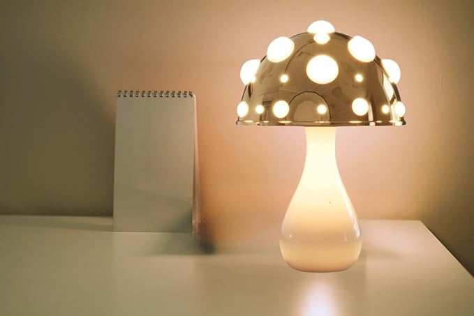 Juodke Omushroom Desk Lamp, LED 3 Colors Dimmable Mushroom Cloud Decor Lamp, Aesthetic Room Decor Ambient Glowshroom Lamp, for Bedroom, Living Room, Office (Bulb Included) (Gold)