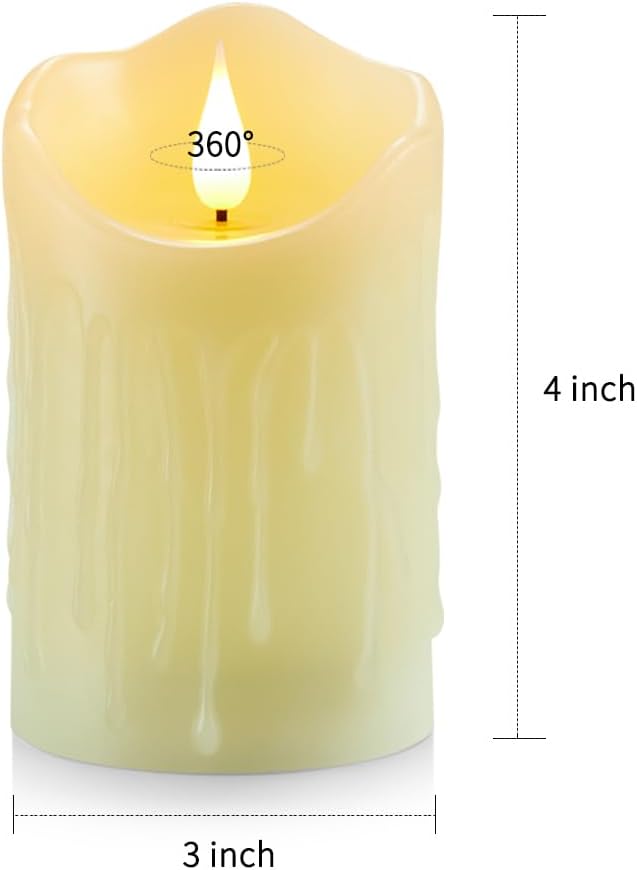 Flameless Battery Operated Flickering Candles with Remote and Timer, Real Wax Pillar Electric LED Candles for Home, Wedding, Halloween, Christmas, Party - 3" x 4"