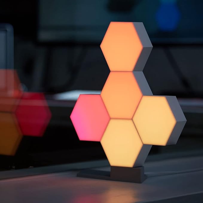 Yescom APP Control 5 Pack Smart LED Light Panels Hexagon Smarter Kit DIY Music Sync 16 Million Color Changing Compatible with Alexa & Google Assistant for Gaming Bar Party Decor