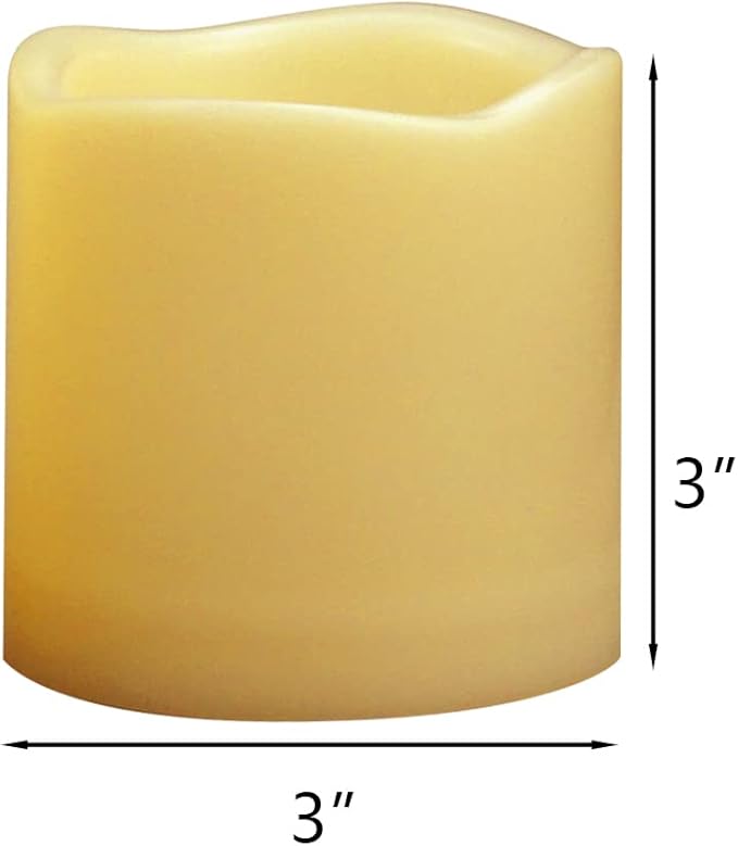 Outdoor Battery Operated Flameless Candles with Timer, Realistic Flickering Plastic Fake Electric LED Pillar Lights Waved Edge for Home Garden Wedding Party Christmas Decor 3x3 Inches 2-Pack