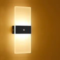 LED Motion Sensor Wall Lamp Security Light 12W SMD 2835 Acrylic Up/Down Wall Sconce Light Motion Activated Porch Lamp Fixture Modern Lighting for Stairway Patio Aisle Brushed Black 3000K