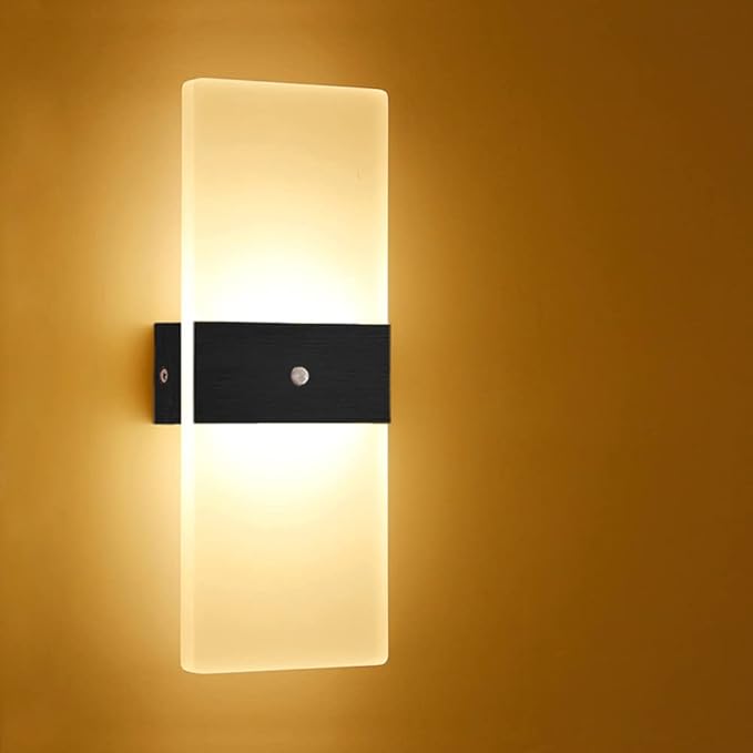 LED Motion Sensor Wall Lamp Security Light 12W SMD 2835 Acrylic Up/Down Wall Sconce Light Motion Activated Porch Lamp Fixture Modern Lighting for Stairway Patio Aisle Brushed Black 3000K