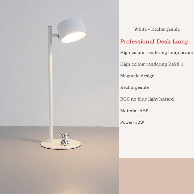 Eye Caring Table Lamp, LED Desk Lamp Dimmable Bedside Lamp with 3 Lighting Modes&3 Brightness Levels Touch Control USB Rechargeable Desk Light for Home Office Bedroom Reading Study Work (White)