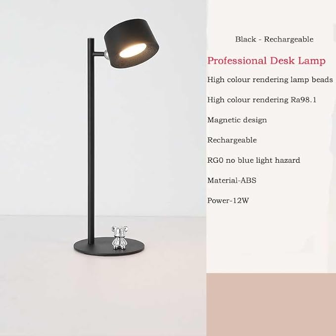 Eye Caring Table Lamp, LED Desk Lamp Dimmable Bedside Lamp with 3 Lighting Modes&3 Brightness Levels Touch Control USB Rechargeable Desk Light for Home Office Bedroom Reading Study Work (Black)