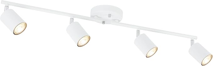 BoostArea LED 4 Light Track Lighting Kit, White 4 Way Ceiling Spot Lighting, Flexibly Rotatable Light Head for Kitchen, Living Room, Bedroom, Bulb Not Included