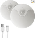 Motion Sensor LED Night Light, Rechargeable LED Stick-On Closet Light with Dusk to Dawn Sensor, Adjustable Brightness for Bedroom, Cabinet, Wall, Stairs, Hallway, Kitchen (2 Pack)