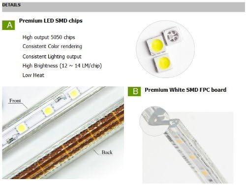 CBConcept® 120VSMD5050-15.5M-RGB 50 Feet RGB Color Changing 120 Volt High Output LED SMD5050 Flexible Flat LED Strip Rope Light - [Christmas Lighting, Indoor / Outdoor rope lighting, Ceiling Light, kitchen Lighting] [Dimmable] [Ready to use] [Controlle...