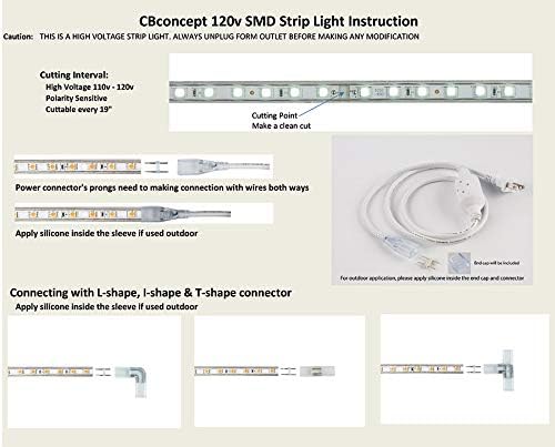CBConcept UL Listed, 13 Feet, 1400 Lumen, Red, Dimmable, 110-120V AC Flexible Flat LED Strip Rope Light, 240 Units 3528 SMD LEDs, Indoor Outdoor Use, Accessories Included, Ready to use