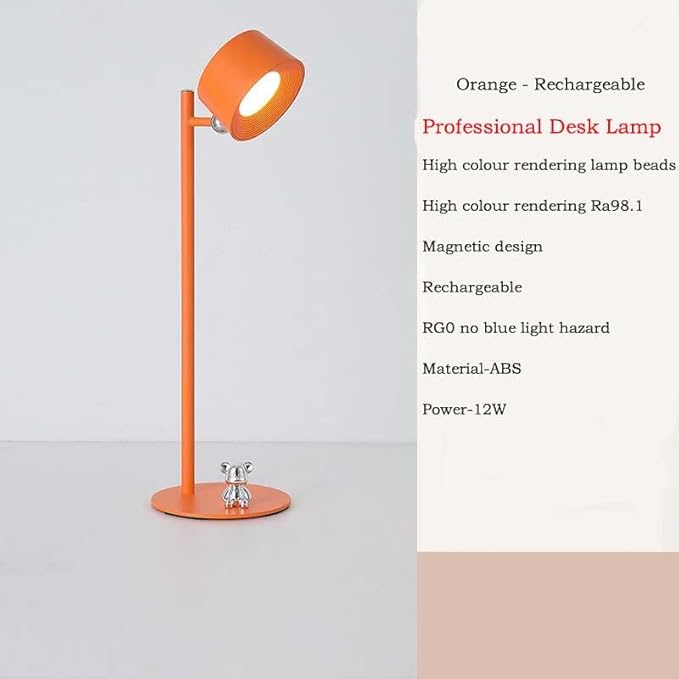 Eye Caring Table Lamp, LED Desk Lamp Dimmable Bedside Lamp with 3 Lighting Modes&3 Brightness Levels Touch Control USB Rechargeable Desk Light for Home Office Bedroom Reading Study Work (Orange)