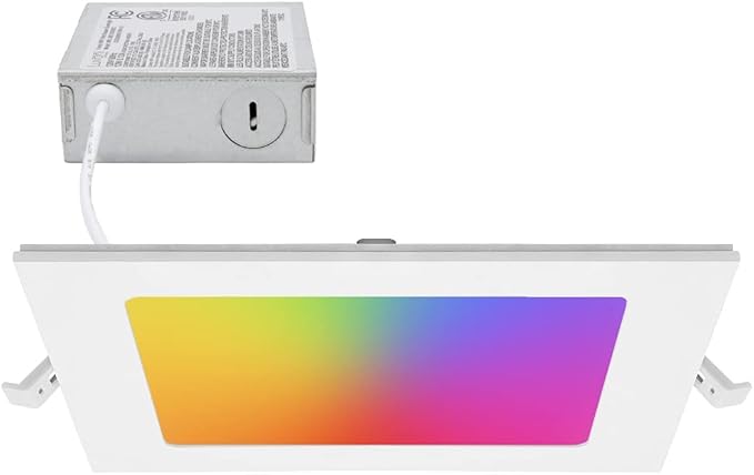 Maxxima Luvoni 6 in. Smart WiFi Slim Square LED Downlight - CCT 2700K-6500K, 900 Lumens, 12 Watt Dimmable Flat Panel Light Fixture, J-Box Included