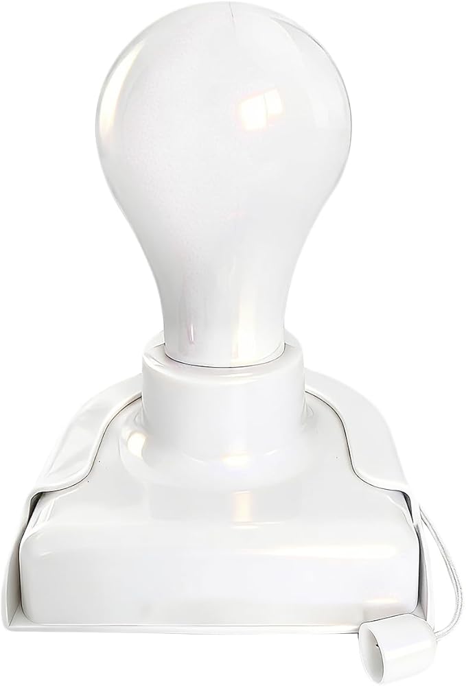 Stick-Up Light Bulb for Closet, 1Pack Battery Operated LED Light Bulb with Pull Chain, Wireless Self Adhesive Wall Mounted Lamp Fixtures for Cabinet Bedroom Living Room Kitchen, Milk White