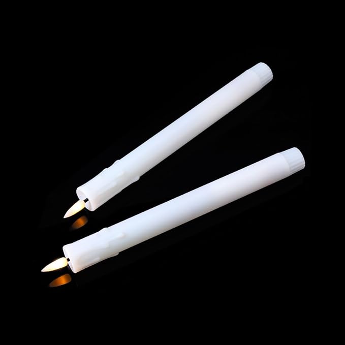 Pack of 6 Decorative Rechargeable White Taper Candles with USB Charge Warm White Light 10 Inch,Remote Flameless Christmas LED Window Candlesticks,25.5 cm Plastic Wedding Candles with Timer