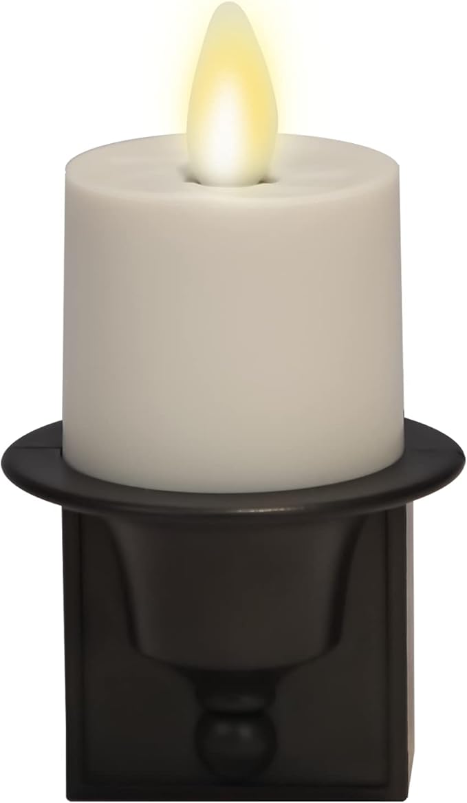 Luminara Flameless Candle Nightlight w/Dusk to Dawn Light Dark Auto Sensor, Black Wall Plug Indoor Night LED Light w/Real-Flame Effect Technology, Bathroom Bedroom Hallway, No Remote Needed
