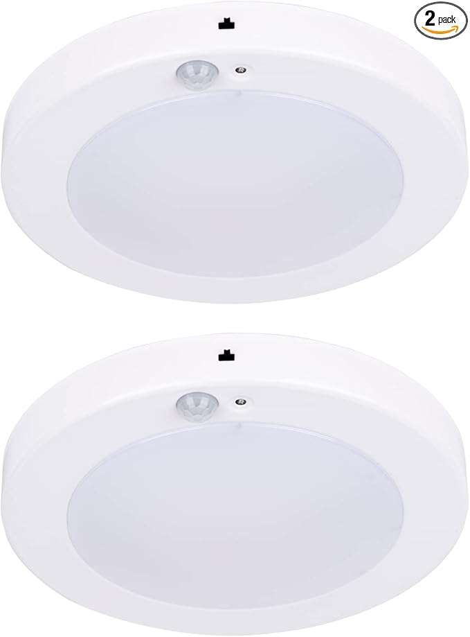 LIT-PaTH LED Flush Mount Ceiling Light, Closet Lighting Fixture with Motion Sensor and Dusk to Dawn, 10.5W, 800 Lumen, 6.2 Inch, Anti-Rust Galvanized Housing, White Finish 5000K 2-Pack