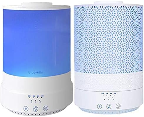 BlueHills Premium Set of 2 2500 ML Large Essential Oils Diffusers for Big Rooms High Mist Output XL Capacity Adjustable Cool Mist Great Gift – Value Pack of 2 White and Decorative Design